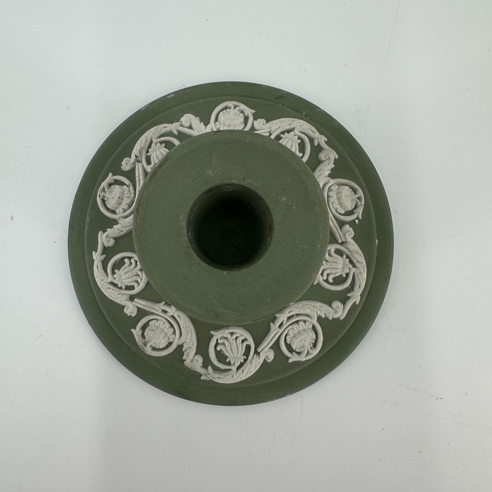 Vintage Wedgwood Sage Green Jasperware Candle Base 'Made in England' - Picture 2 of 5